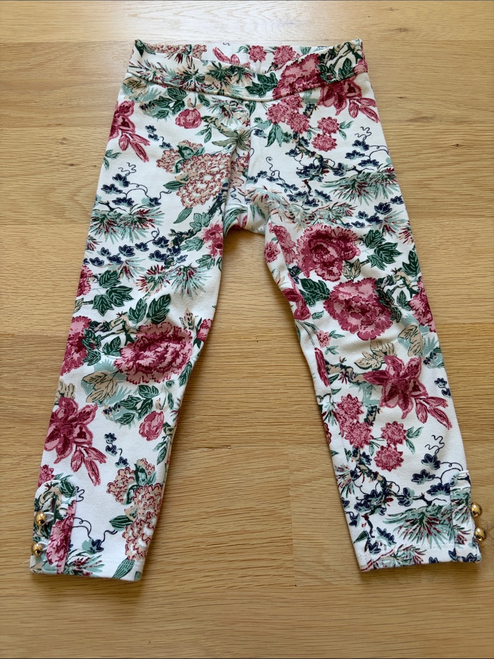 Janie & Jack Floral Print Kids Leggings - White with Pink & Green